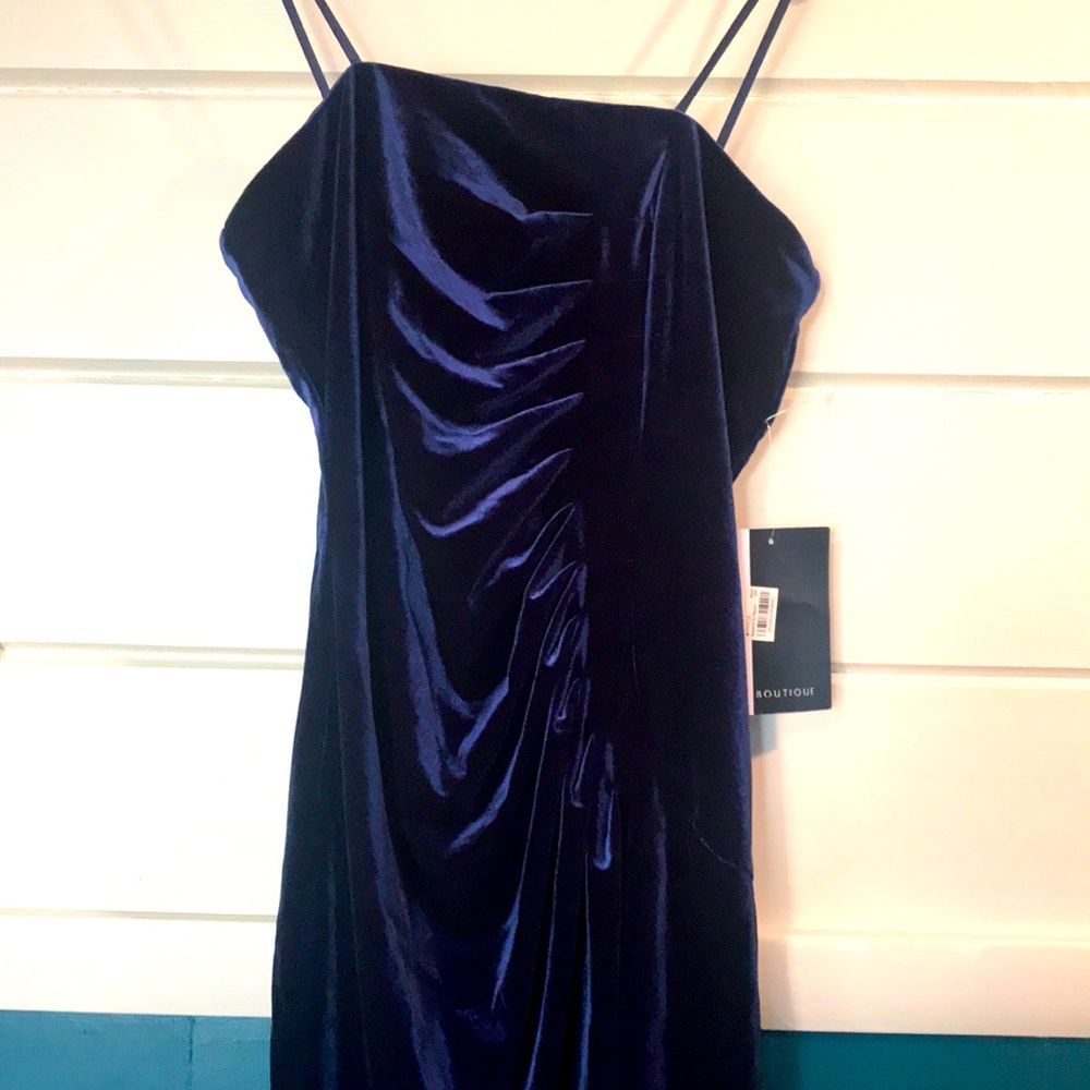 JS Boutique Navy blue velvet feel mini dress.